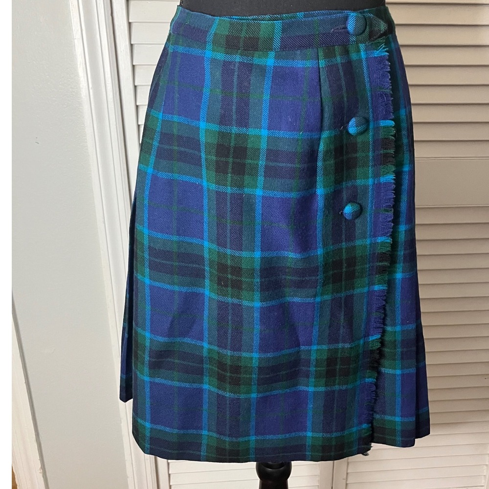 Vintage Pleated 100% Wool Tartan‎ Plaid Kilt Wrap Skirt Womens Aljean Canada 20"